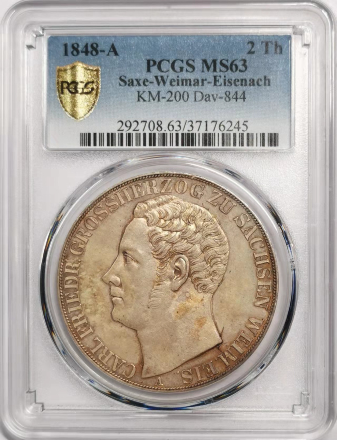凡希社世界钱币微拍第一百八十五期 荐！1848德国萨克森魏玛爱森纳赫2泰勒大银PCGS-MS63罕见收藏级！
