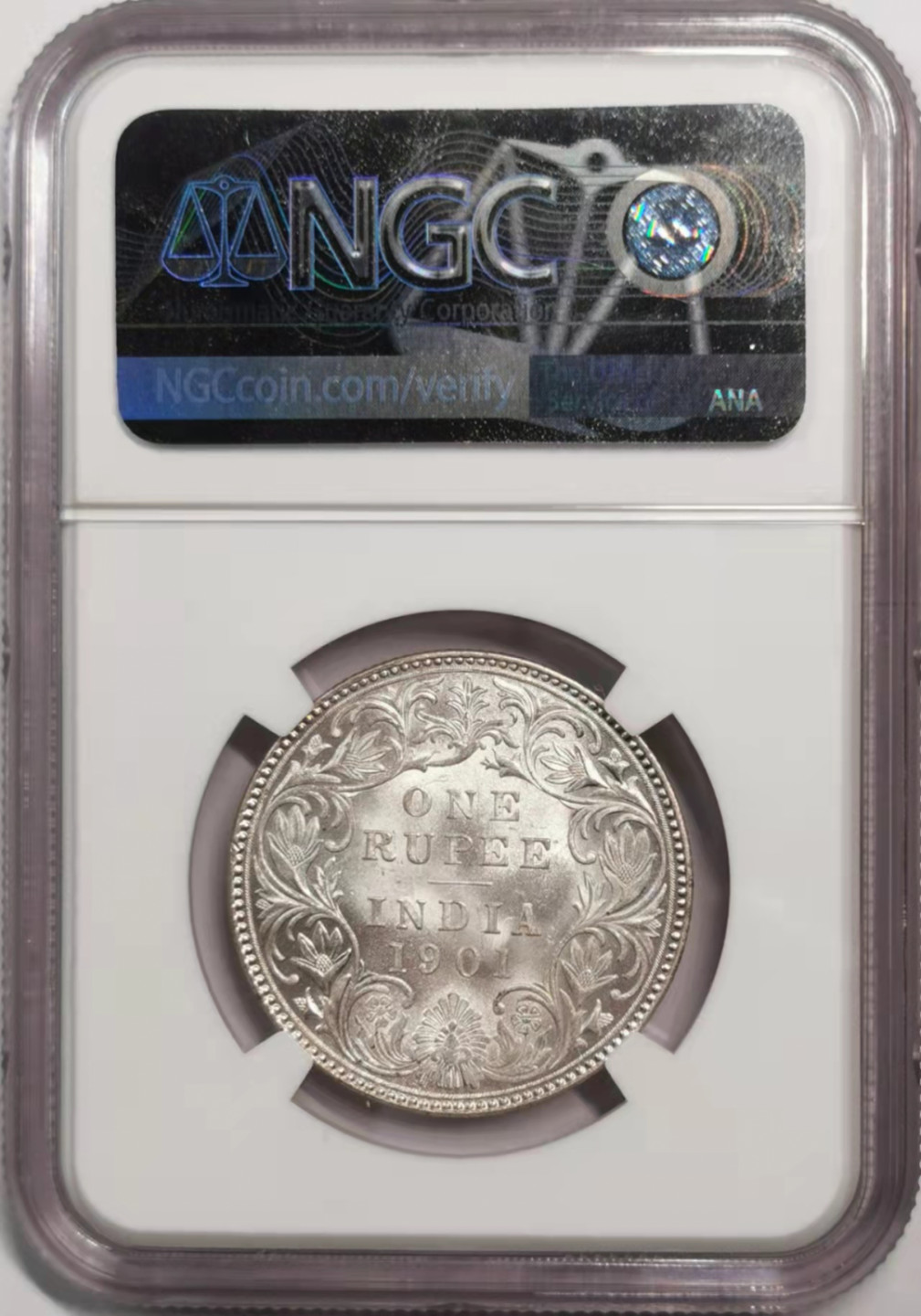 凡希社世界钱币微拍第一百八十五期 1901B英属印度小维卢比NGC-MS62