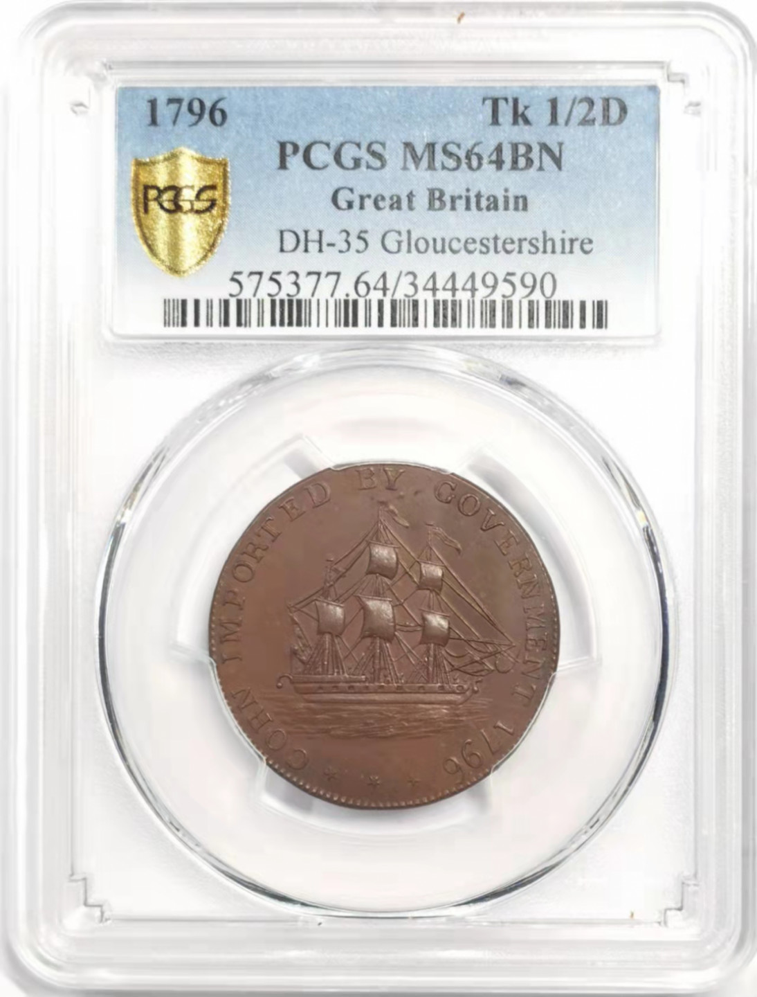 凡希社世界钱币微拍第一百八十五期 1796英国格洛斯特郡1/2便士TKN公平交易PCGS-MS64