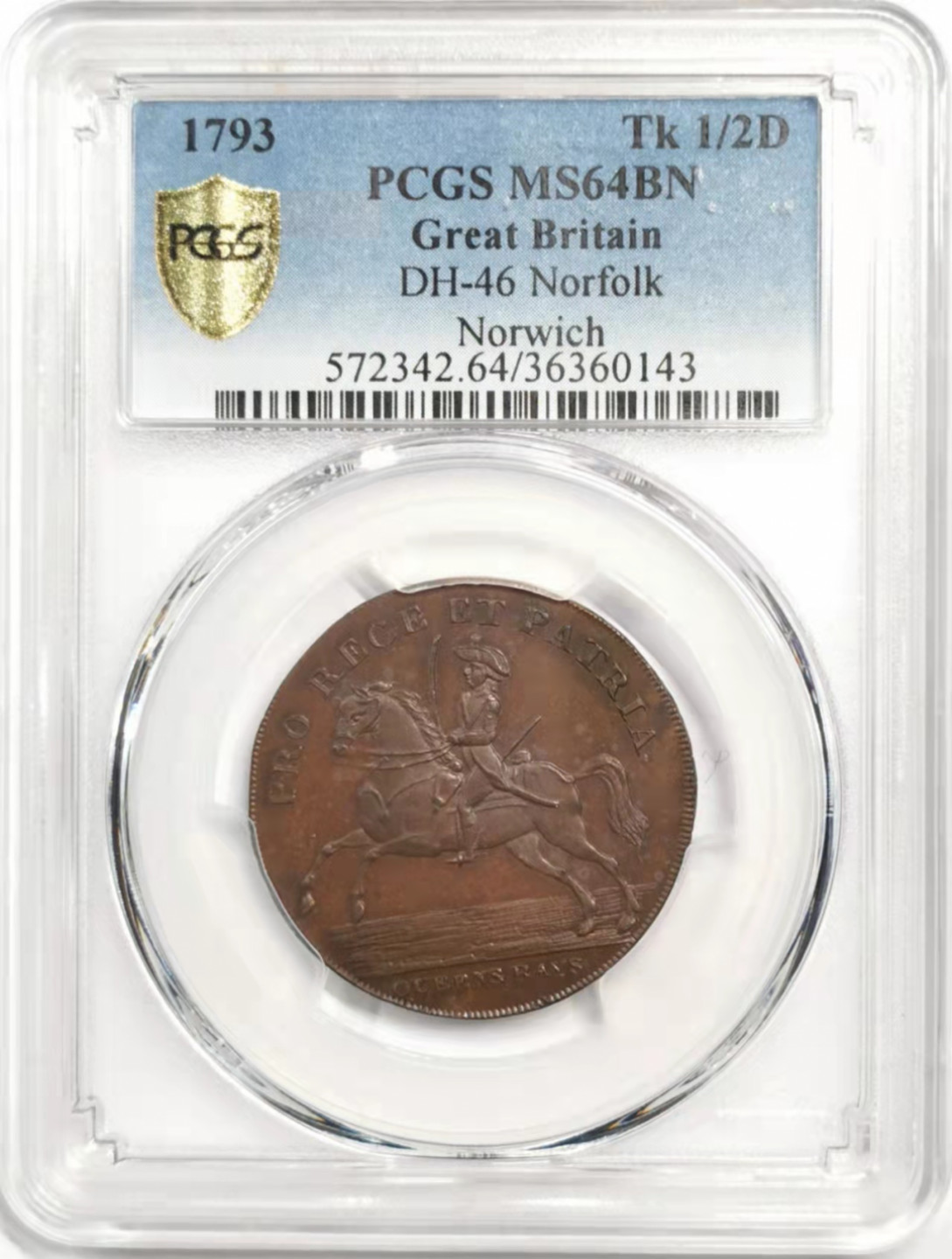 凡希社世界钱币微拍第一百八十五期 1793英国诺福克1/2便士TKN城市景观PCGS-MS64