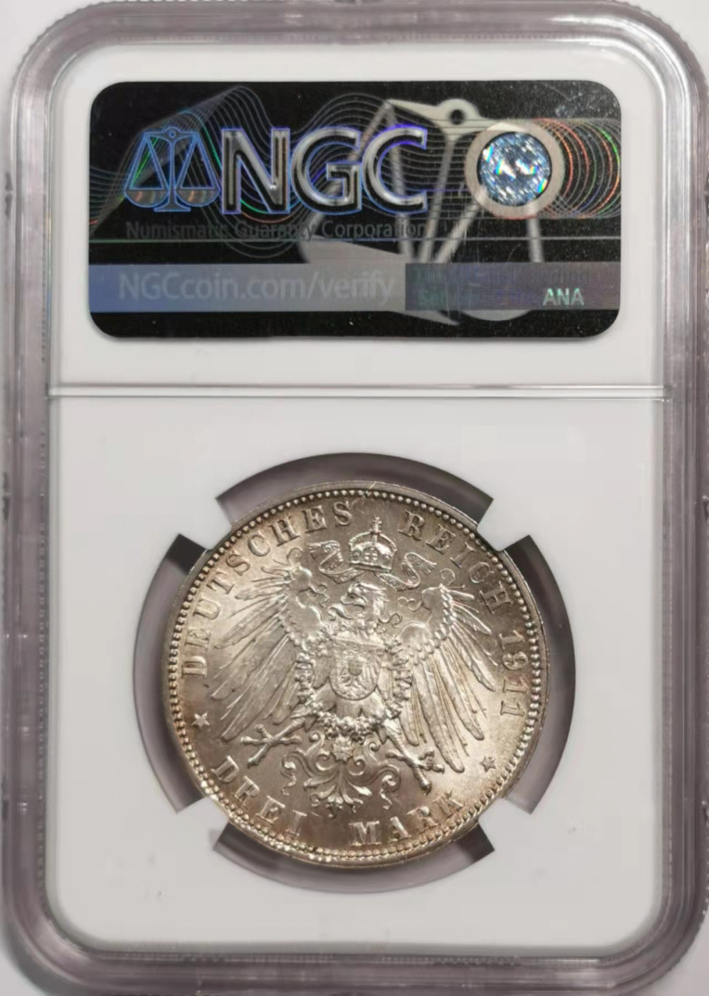 凡希社世界钱币微拍第一百八十五期 1911巴伐利亚3马克NGC-MS63