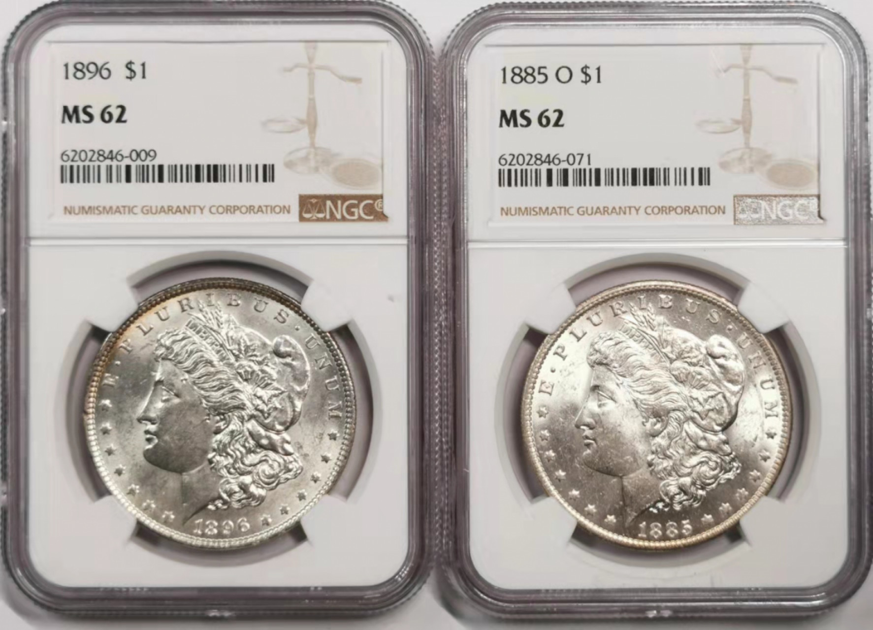 凡希社世界钱币微拍第一百八十五期 银光摩根一对NGC-MS62