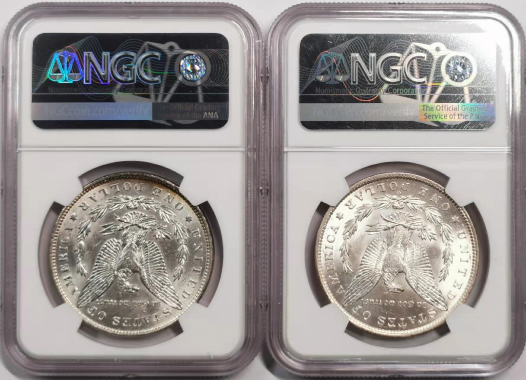 凡希社世界钱币微拍第一百八十五期 银光摩根一对NGC-MS62