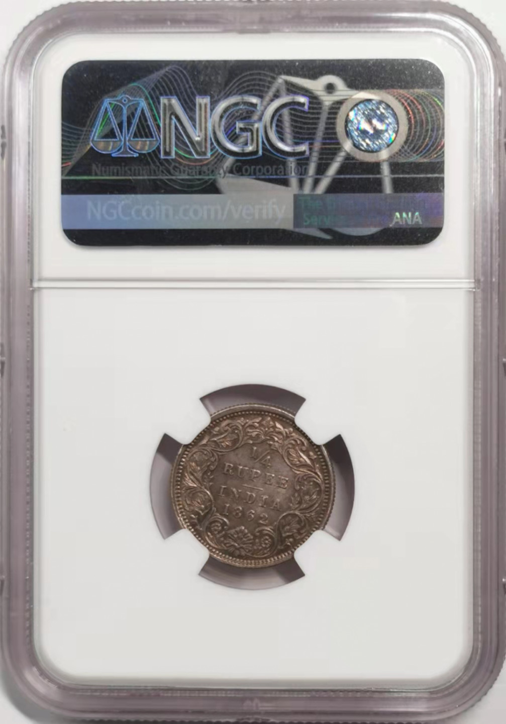 凡希社世界钱币微拍第一百八十五期 1862英属印度小维1/4卢比NGC-MS62