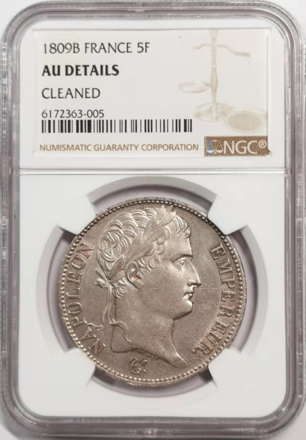 凡希社世界钱币微拍第一百八十五期 1809B法国拿破仑5法郎NGC-AUD