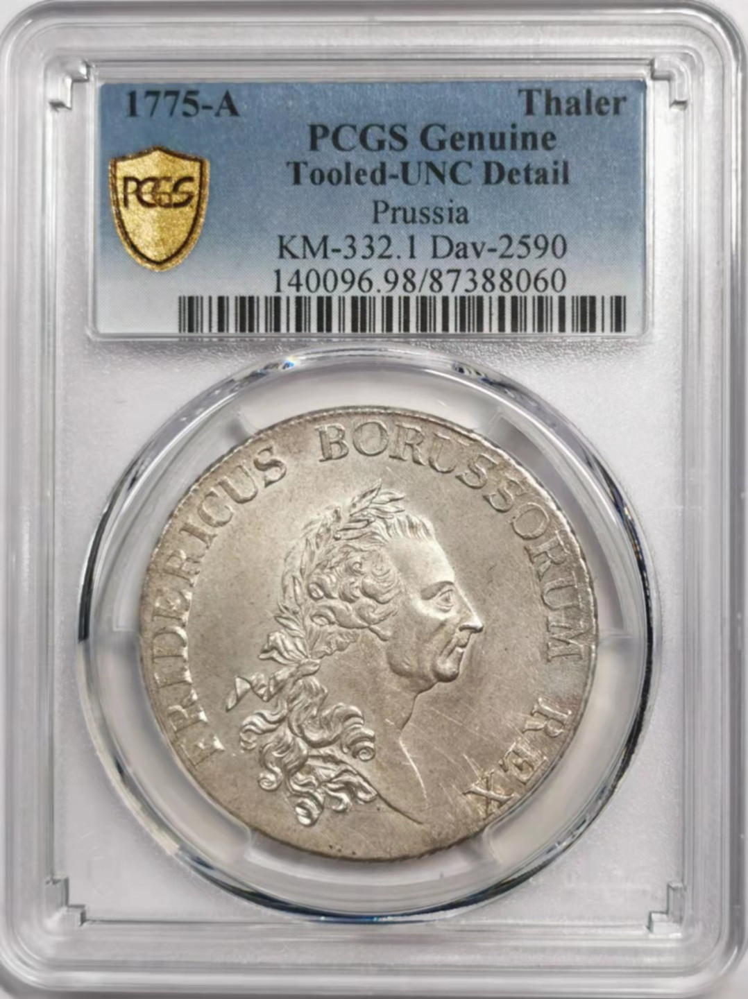 凡希社世界钱币微拍第一百八十五期 1775A普鲁士帝国泰勒PCGS-UNCD实物极好！