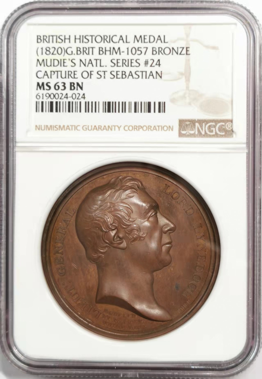 凡希社世界钱币微拍第一百八十五期 英国攻占圣萨巴斯蒂安纪念铜章NGC-MS63