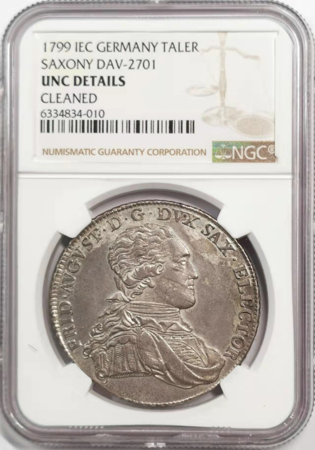 凡希社世界钱币微拍第一百八十五期 1799萨克森大型泰勒NGC-UNCD