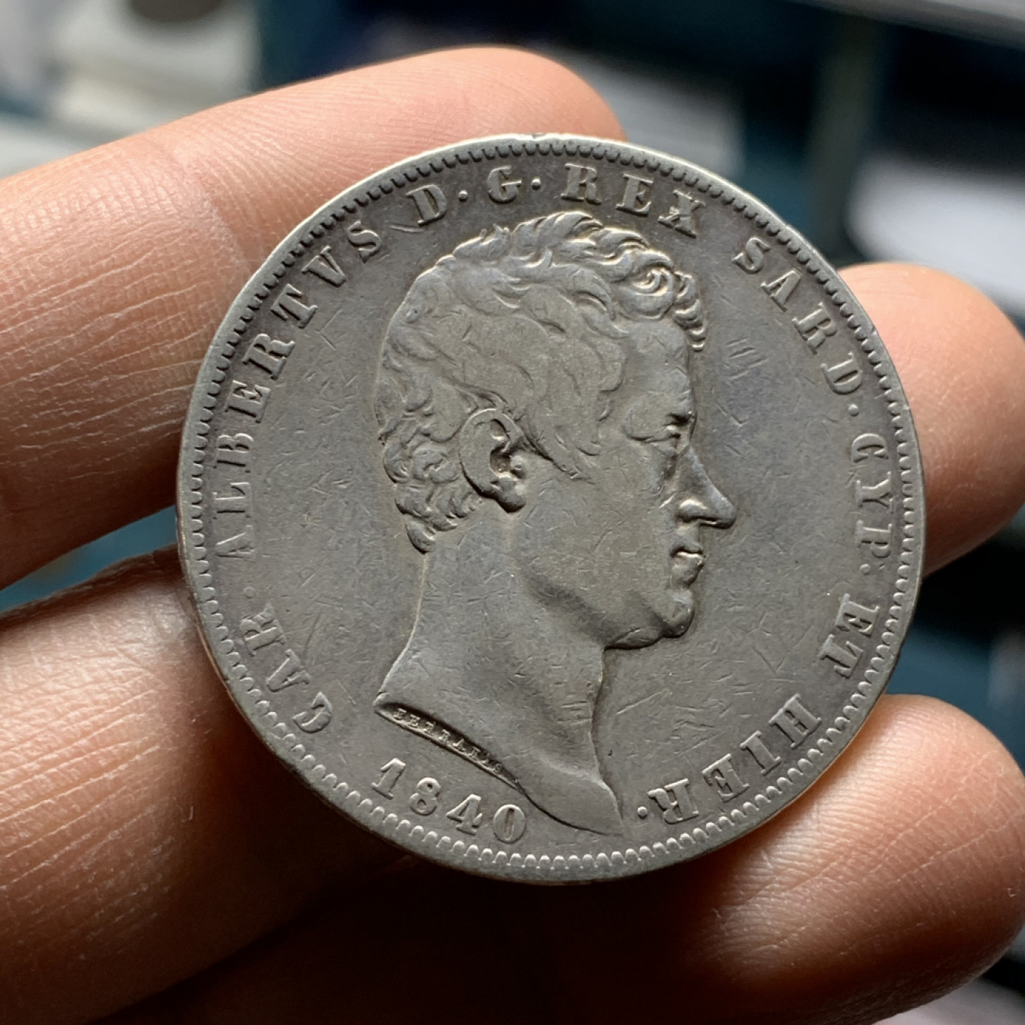 《竞宝斋》第27场-本周日，周一2场连拍（全场顺丰包邮） 1840年意大利撒丁5里拉银币