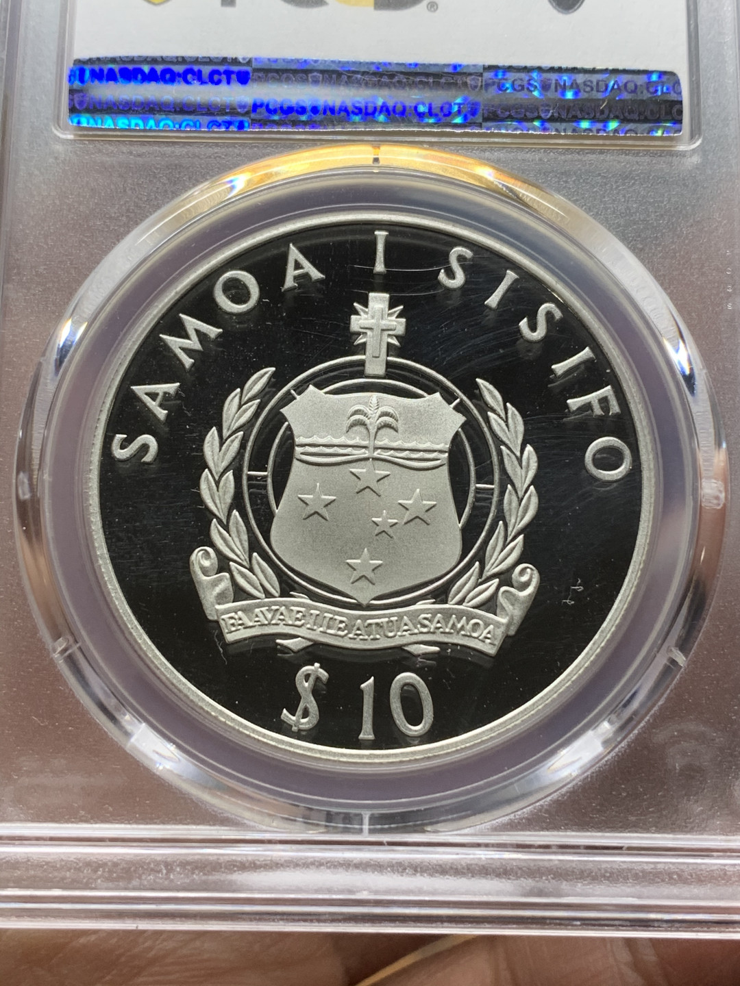 《竞宝斋》第27场-本周日，周一2场连拍（全场顺丰包邮） PCGS PR69DCAM 萨摩亚1994年动物-蝙蝠10塔拉精制大银币 亚军分 925银，直径38.7mm，重量31.23g，发行量2万枚。