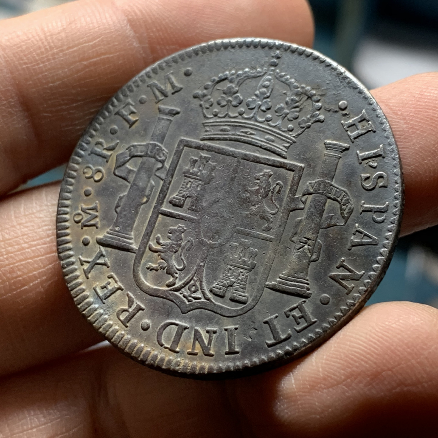 《竞宝斋》第27场-本周日，周一2场连拍（全场顺丰包邮） 西属 墨西哥1799年 卡四 8R 双柱大银币 39.6mm 26.6克  细节见图