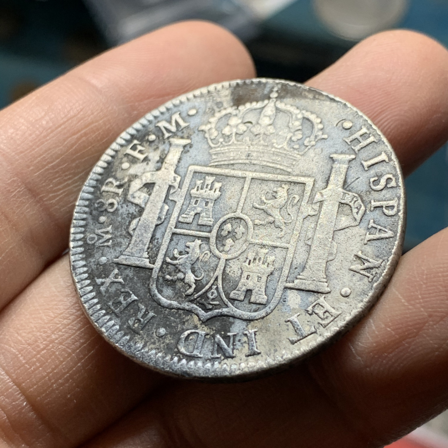 《竞宝斋》第27场-本周日，周一2场连拍（全场顺丰包邮） 西属 墨西哥1794年 卡四 8R 双柱大银币 39.4mm 26.4克  细节见图