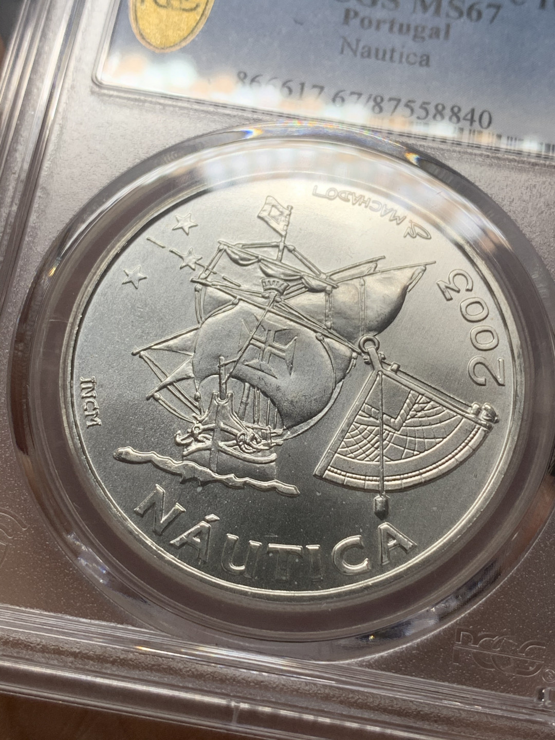 《竞宝斋》第27场-本周日，周一2场连拍（全场顺丰包邮） PCGS MS67 葡萄牙2003年美洲航海纪念10欧元普制大银币 唯一冠军分