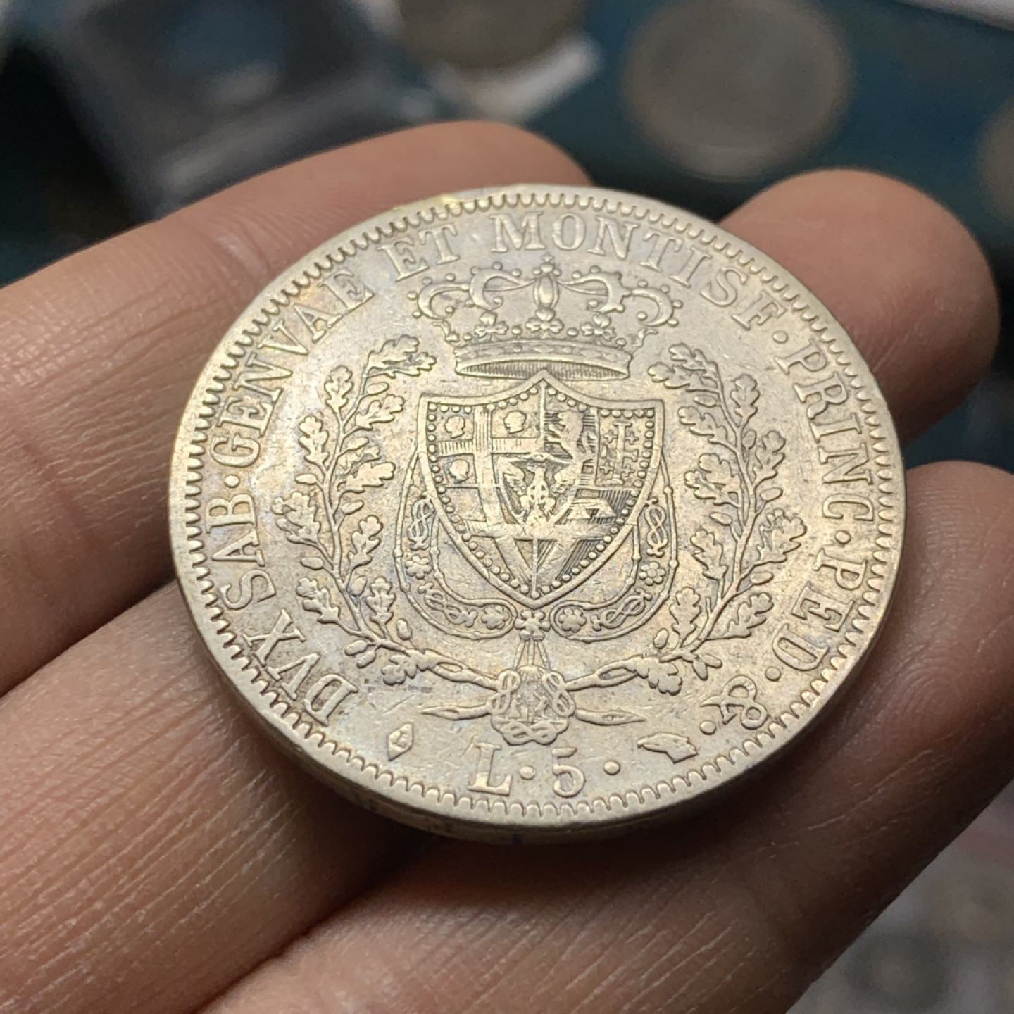 《竞宝斋》第27场-本周日，周一2场连拍（全场顺丰包邮） 1827年意大利撒丁岛5里拉银币