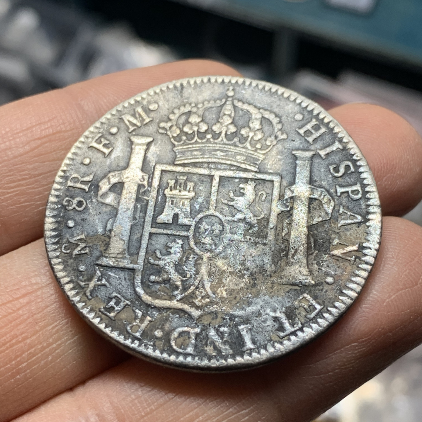 《竞宝斋》第27场-本周日，周一2场连拍（全场顺丰包邮） 西属 墨西哥1794年 卡四 8R 双柱大银币 39.4mm 26克  细节见图