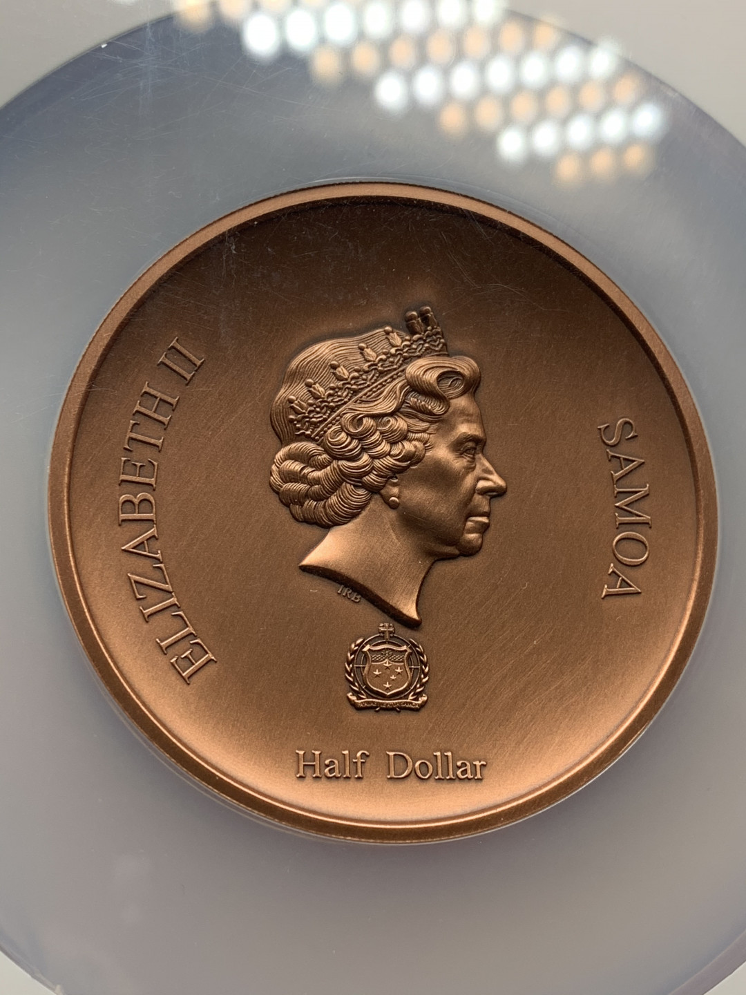 《竞宝斋》第27场-本周日，周一2场连拍（全场顺丰包邮） NGC-MS70  萨摩亚 超大型 2020年的50分铜币 观音铜像