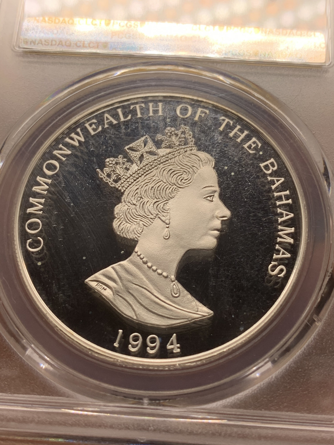 《竞宝斋》第27场-本周日，周一2场连拍（全场顺丰包邮） PCGS PR68DCAM 巴哈马1994年动物-飞雁5元精制大银币 唯一冠军分 925银，直径38.61mm，重量23.33g，发行量1万5千枚。