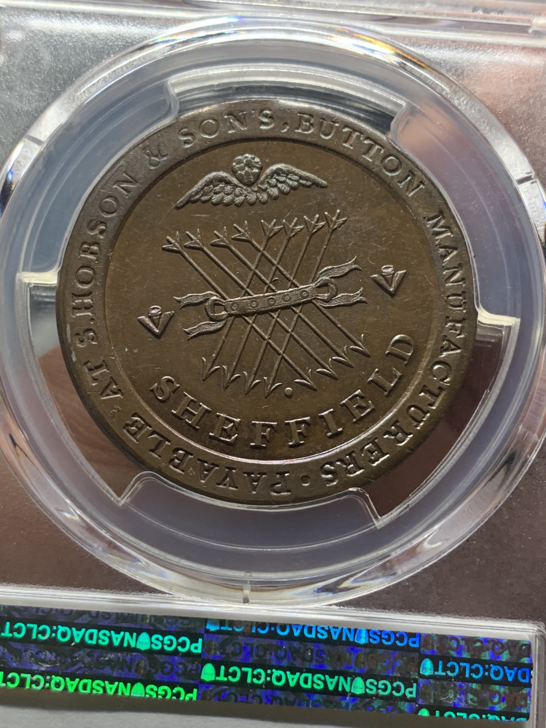 《竞宝斋》第27场-本周日，周一2场连拍（全场顺丰包邮） PCGS-MS63BN 英国1812年1便士代用币 车轮币造型设计 很有特色 状态一流