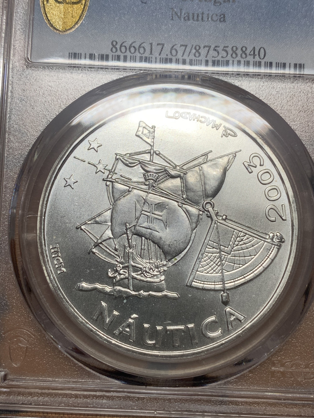 《竞宝斋》第27场-本周日，周一2场连拍（全场顺丰包邮） PCGS MS67 葡萄牙2003年美洲航海纪念10欧元普制大银币 唯一冠军分