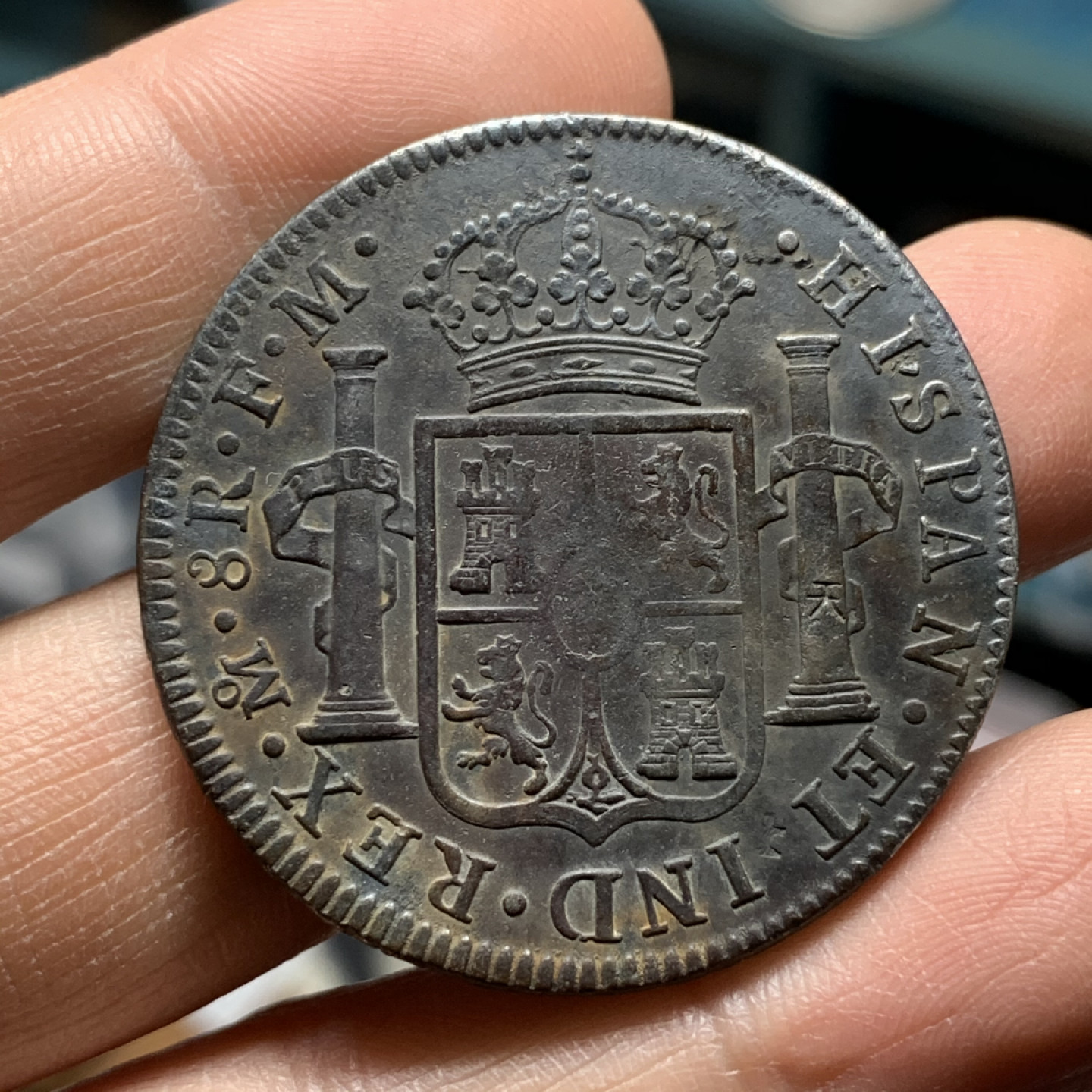 《竞宝斋》第27场-本周日，周一2场连拍（全场顺丰包邮） 西属 墨西哥1799年 卡四 8R 双柱大银币 39.6mm 26.6克  细节见图