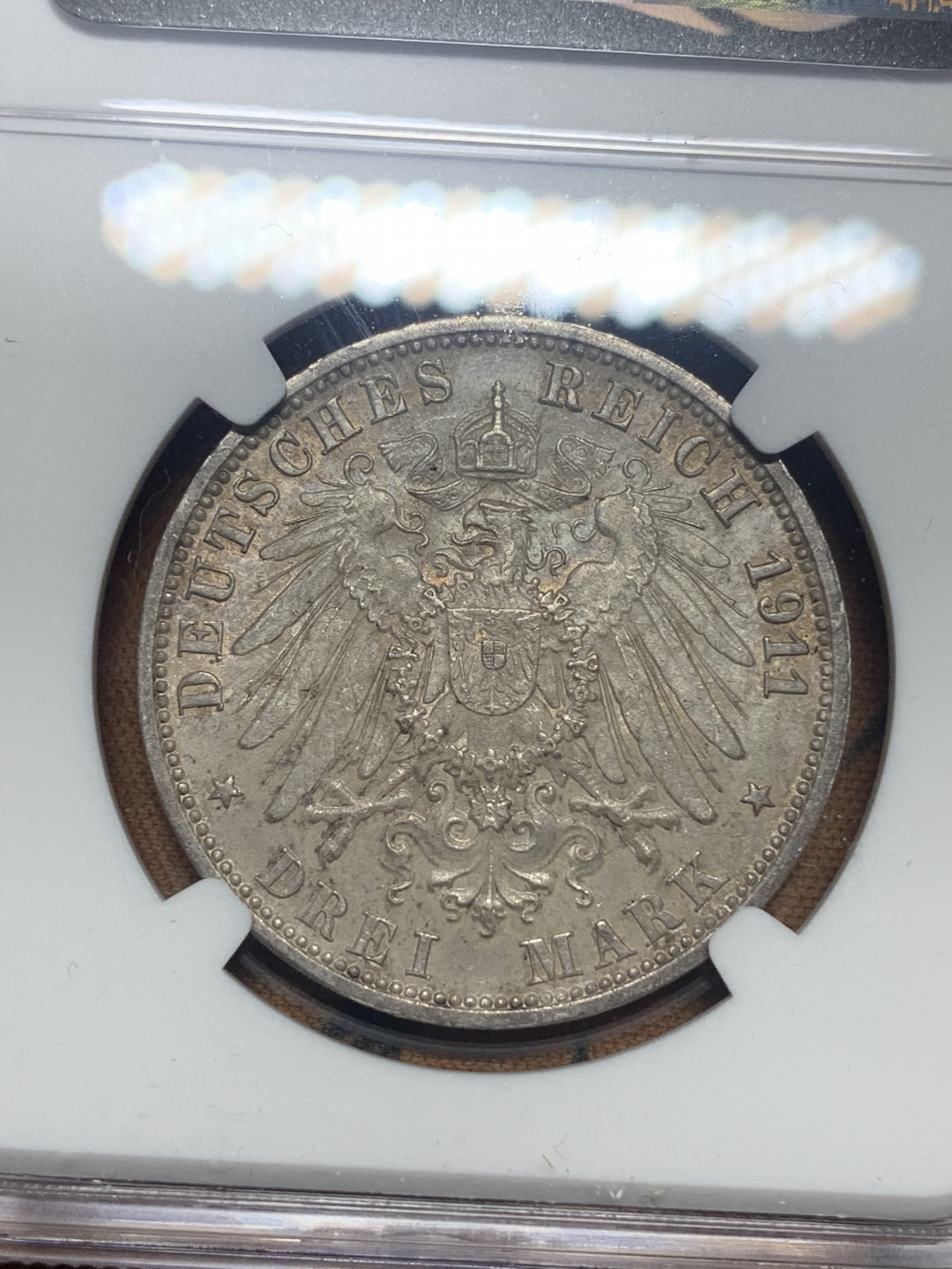 《竞宝斋》第27场-本周日，周一2场连拍（全场顺丰包邮） NGC MS62 德国1911年金婚纪念3马克银币