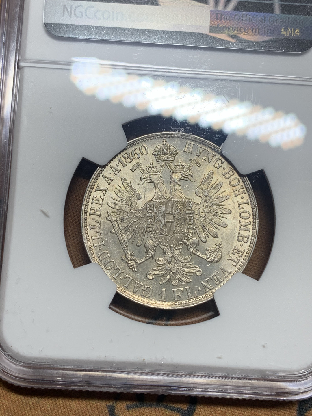 《竞宝斋》第27场-本周日，周一2场连拍（全场顺丰包邮） NGC MS62 奥地利帝国1860年1f银币