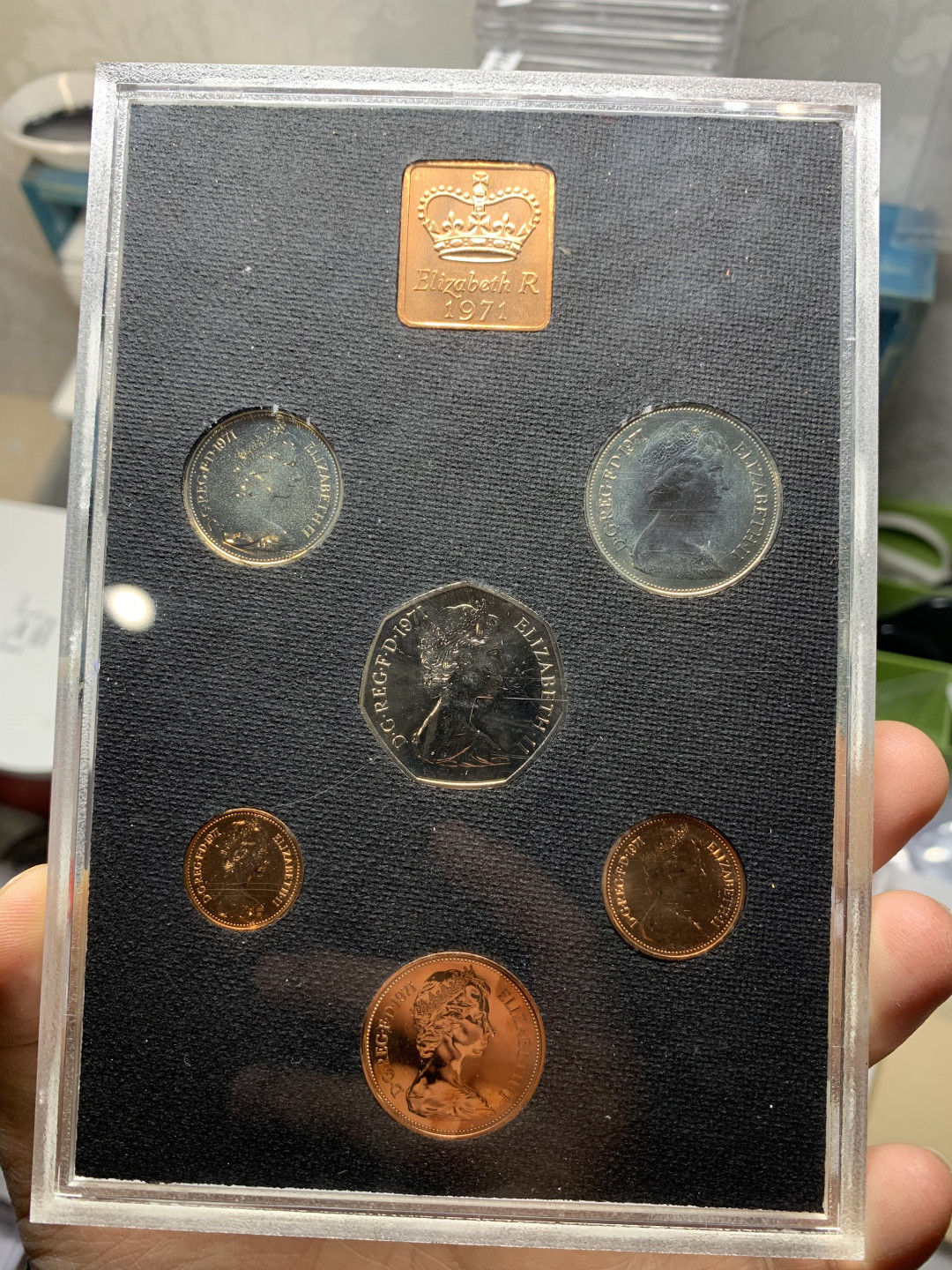 《竞宝斋》第27场-本周日，周一2场连拍（全场顺丰包邮） 英国1971年币制改革第一版6枚PROOF塑盒原装全套