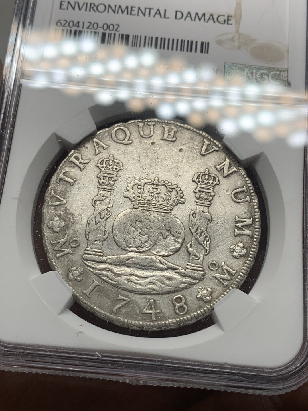 《竞宝斋》第27场-本周日，周一2场连拍（全场顺丰包邮） NGC-XFD  1748 西属墨西哥  斐迪南六世  早期地球  8里亚尔  原味难得  