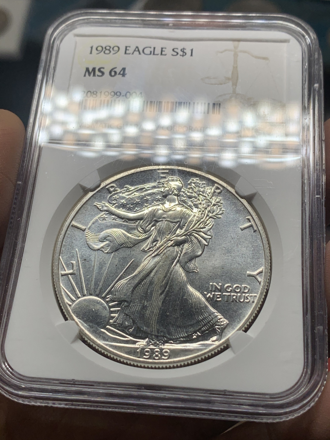 《竞宝斋》第27场-本周日，周一2场连拍（全场顺丰包邮） NGC-MS64 美国 1989年 自由女神 1美元银币