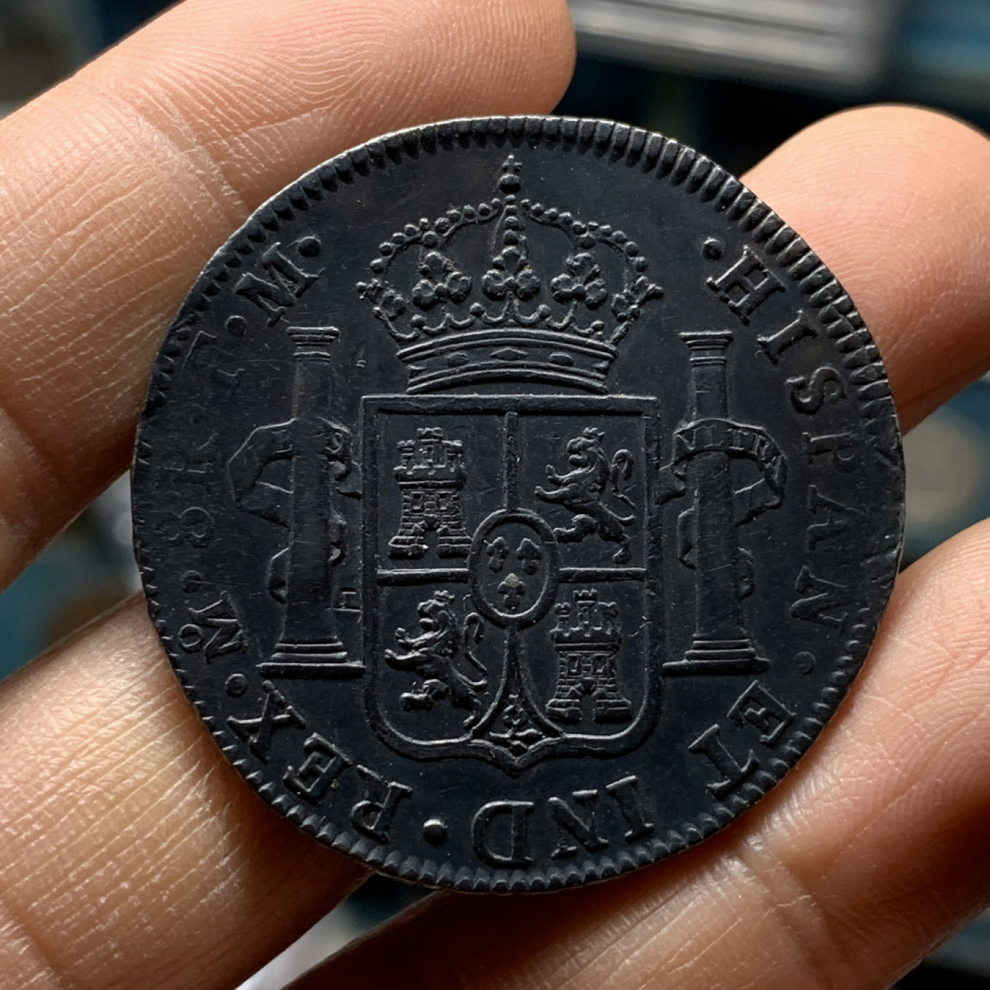 《竞宝斋》第27场-本周日，周一2场连拍（全场顺丰包邮） 1798年 墨西哥卡四 双柱 8R  大银币  彩色包浆