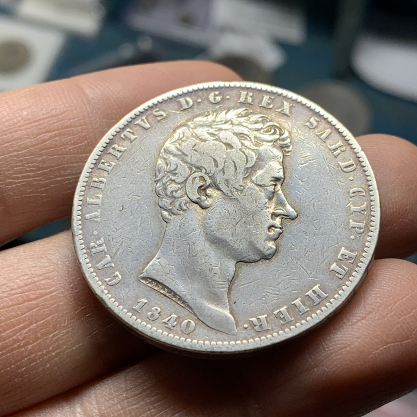 《竞宝斋》第27场-本周日，周一2场连拍（全场顺丰包邮） 1840年意大利撒丁5里拉银币