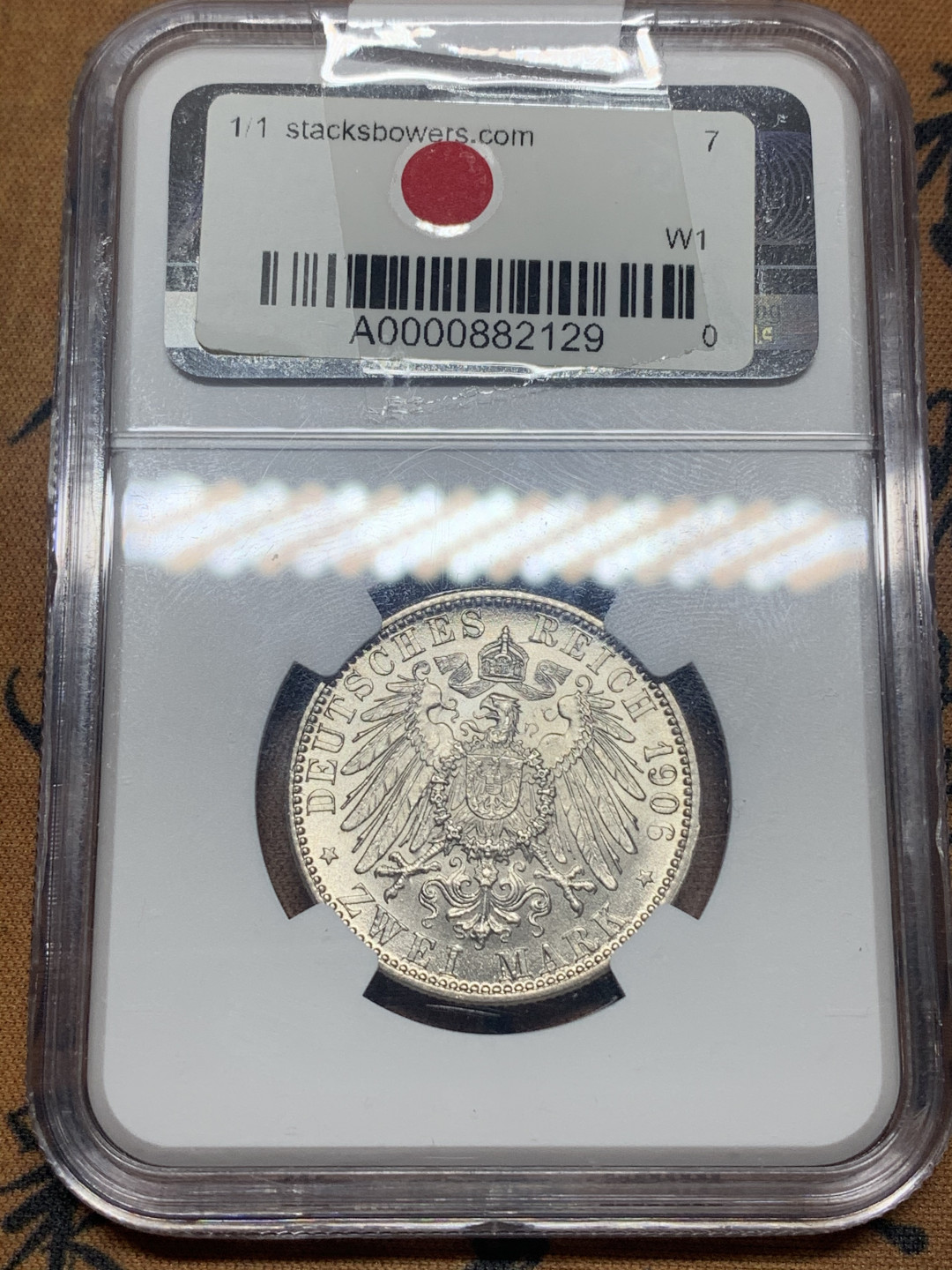 《竞宝斋》第27场-本周日，周一2场连拍（全场顺丰包邮） NGC-MS63 德国巴登 1906年 巴登大公金婚纪念2马克银币 强烈装光 SBP拍卖高价来的，个人感觉有64的潜力