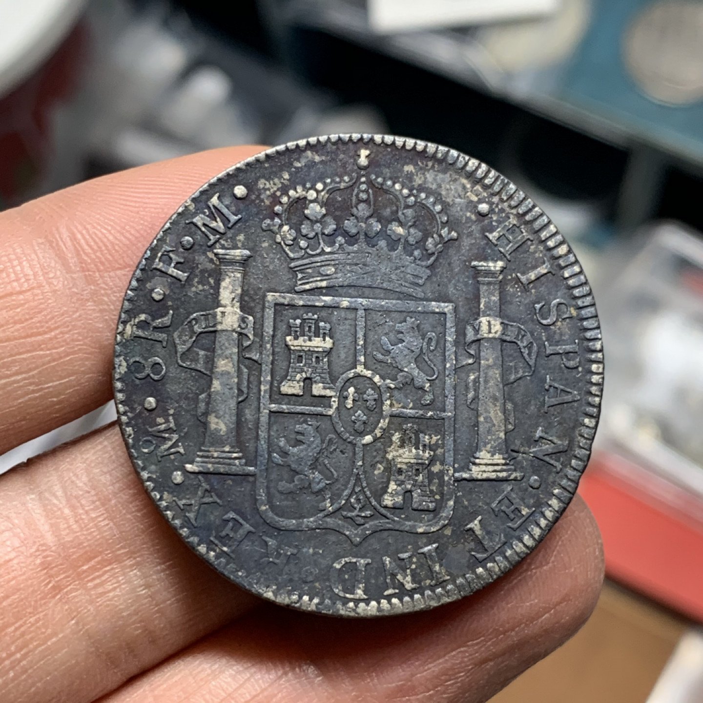 《竞宝斋》第27场-本周日，周一2场连拍（全场顺丰包邮） 西属 墨西哥1786年 卡三 8R 双柱大银币 38.8mm 26.8克  细节见图