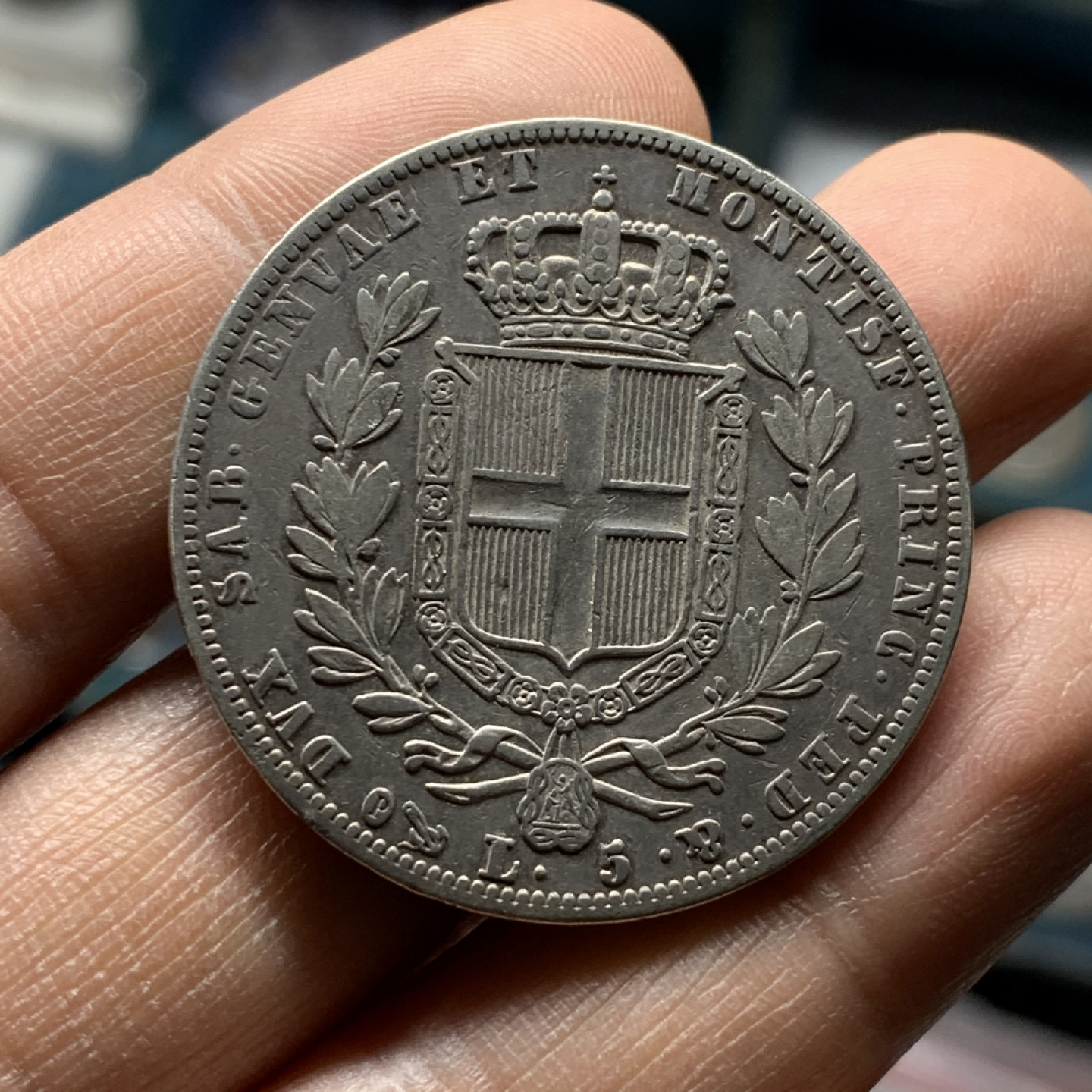 《竞宝斋》第27场-本周日，周一2场连拍（全场顺丰包邮） 1840年意大利撒丁5里拉银币