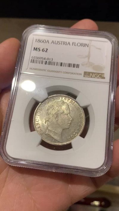 《竞宝斋》第27场-本周日，周一2场连拍（全场顺丰包邮） NGC MS62 奥地利帝国1860年1f银币