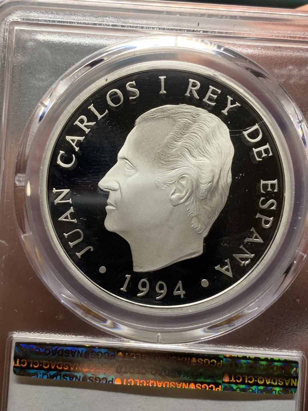 《竞宝斋》第27场-本周日，周一2场连拍（全场顺丰包邮） PCGS PR69DCAM 西班牙1994年2000比塞塔精制大银币 唯一冠军分 925银，直径40mm，重量27g，发行量6555枚。