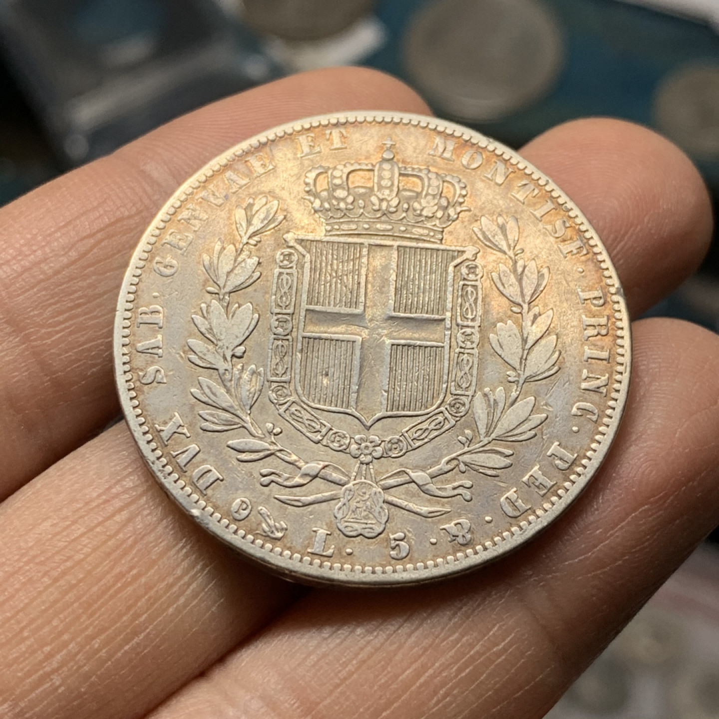 《竞宝斋》第27场-本周日，周一2场连拍（全场顺丰包邮） 1840年意大利撒丁5里拉银币