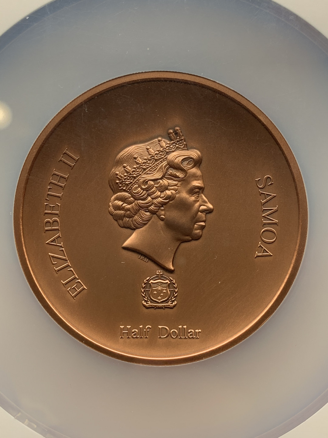 《竞宝斋》第27场-本周日，周一2场连拍（全场顺丰包邮） NGC-MS70  萨摩亚 超大型 2020年的50分铜币 观音铜像