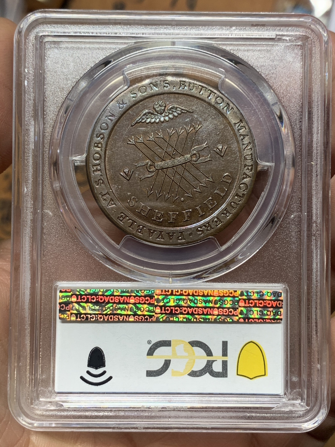 《竞宝斋》第27场-本周日，周一2场连拍（全场顺丰包邮） PCGS-MS63BN 英国1812年1便士代用币 车轮币造型设计 很有特色 状态一流