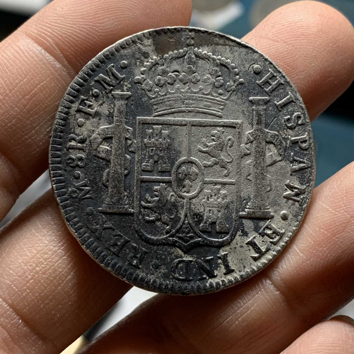 《竞宝斋》第27场-本周日，周一2场连拍（全场顺丰包邮） 西属 墨西哥1794年 卡四 8R 双柱大银币 39.4mm 26.4克  细节见图