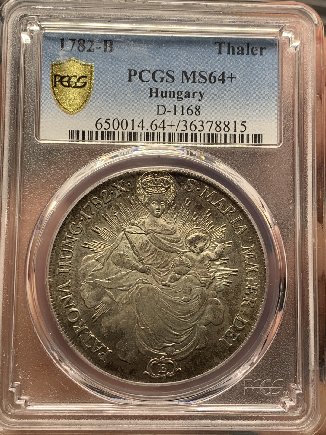 《竞宝斋》第28场-本周日，周一2场连拍（全场顺丰包邮） PCGS MS64+ 唯一冠军分封面币 神圣罗马帝国 匈牙利版 1782年 双天使圣母抱婴泰勒大银币 状态好的不可描述