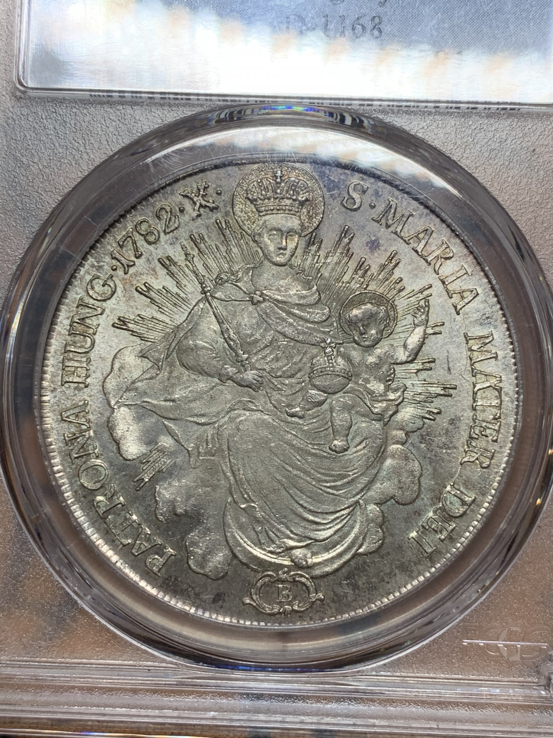 《竞宝斋》第28场-本周日，周一2场连拍（全场顺丰包邮） PCGS MS64+ 唯一冠军分封面币 神圣罗马帝国 匈牙利版 1782年 双天使圣母抱婴泰勒大银币 状态好的不可描述