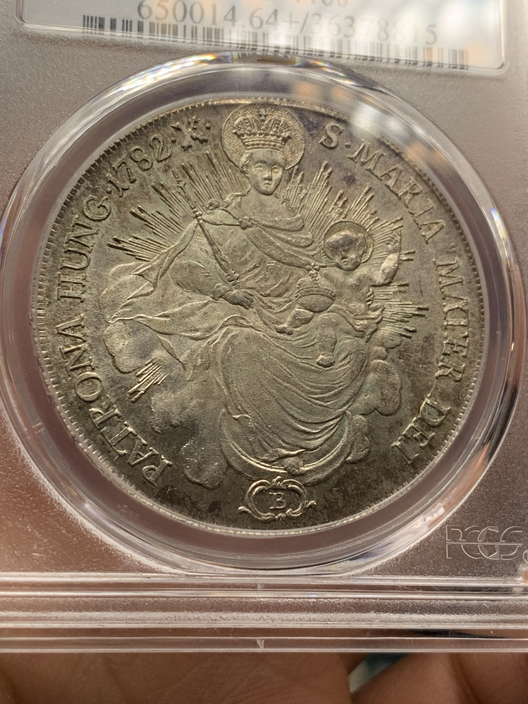《竞宝斋》第28场-本周日，周一2场连拍（全场顺丰包邮） PCGS MS64+ 唯一冠军分封面币 神圣罗马帝国 匈牙利版 1782年 双天使圣母抱婴泰勒大银币 状态好的不可描述