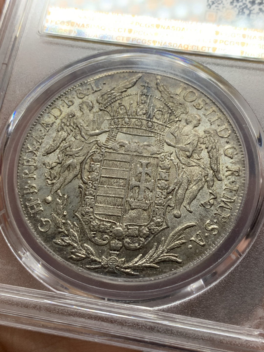 《竞宝斋》第28场-本周日，周一2场连拍（全场顺丰包邮） PCGS MS64+ 唯一冠军分封面币 神圣罗马帝国 匈牙利版 1782年 双天使圣母抱婴泰勒大银币 状态好的不可描述