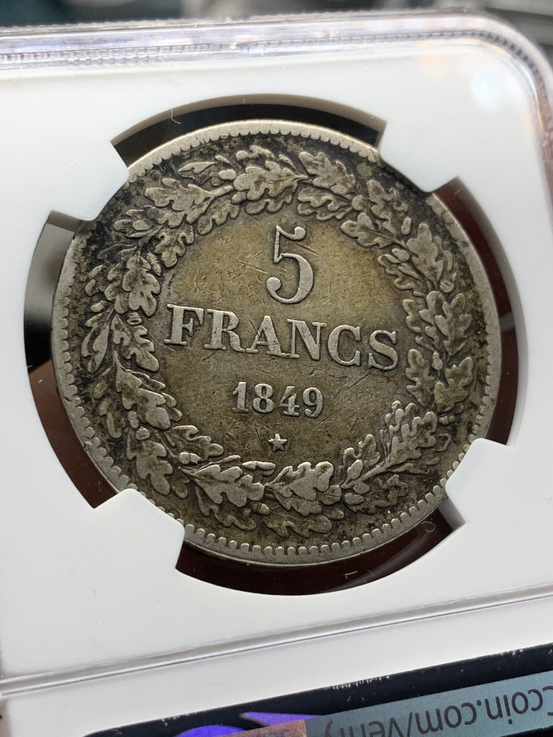 《竞宝斋》第28场-本周日，周一2场连拍（全场顺丰包邮） NGC 评级 少见品种  比利时 1849年 利奥波德一世 5法郎 银币 包浆币送N太吃亏