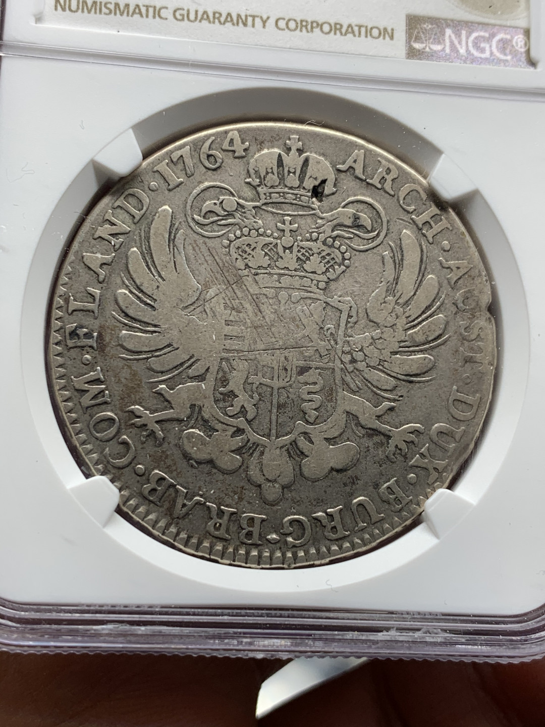 《竞宝斋》第28场-本周日，周一2场连拍（全场顺丰包邮） NGC 评级 1764年 神圣罗马帝国 奥属尼德兰 双头鹰 1泰勒 大银币 打制清晰 原味状态 给F N也是厉害的！