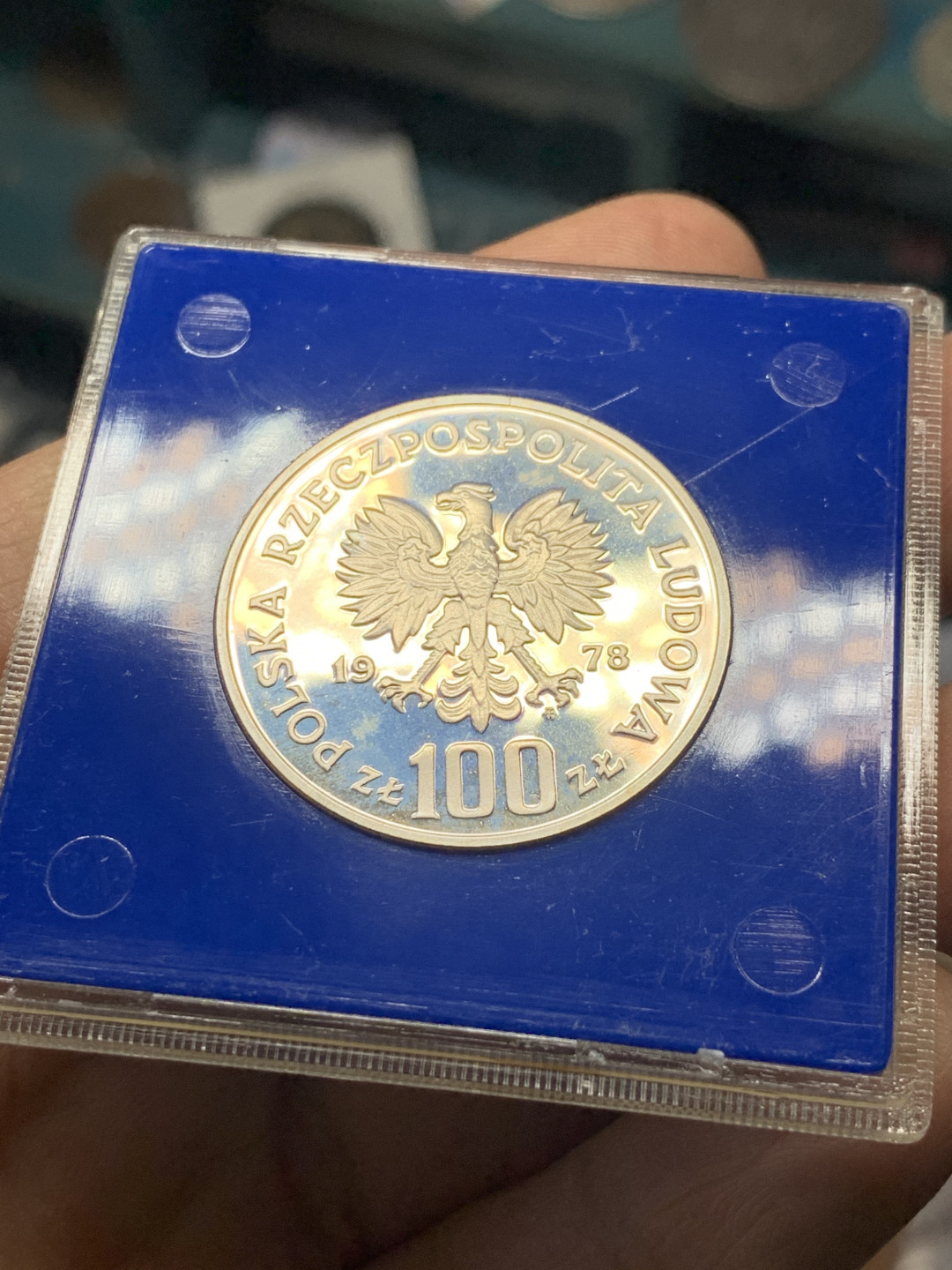 《竞宝斋》第28场-本周日，周一2场连拍（全场顺丰包邮） 蓝盒 波兰1978年 驼鹿 100兹罗提 精制银币 动物系列的波兰都比较少见