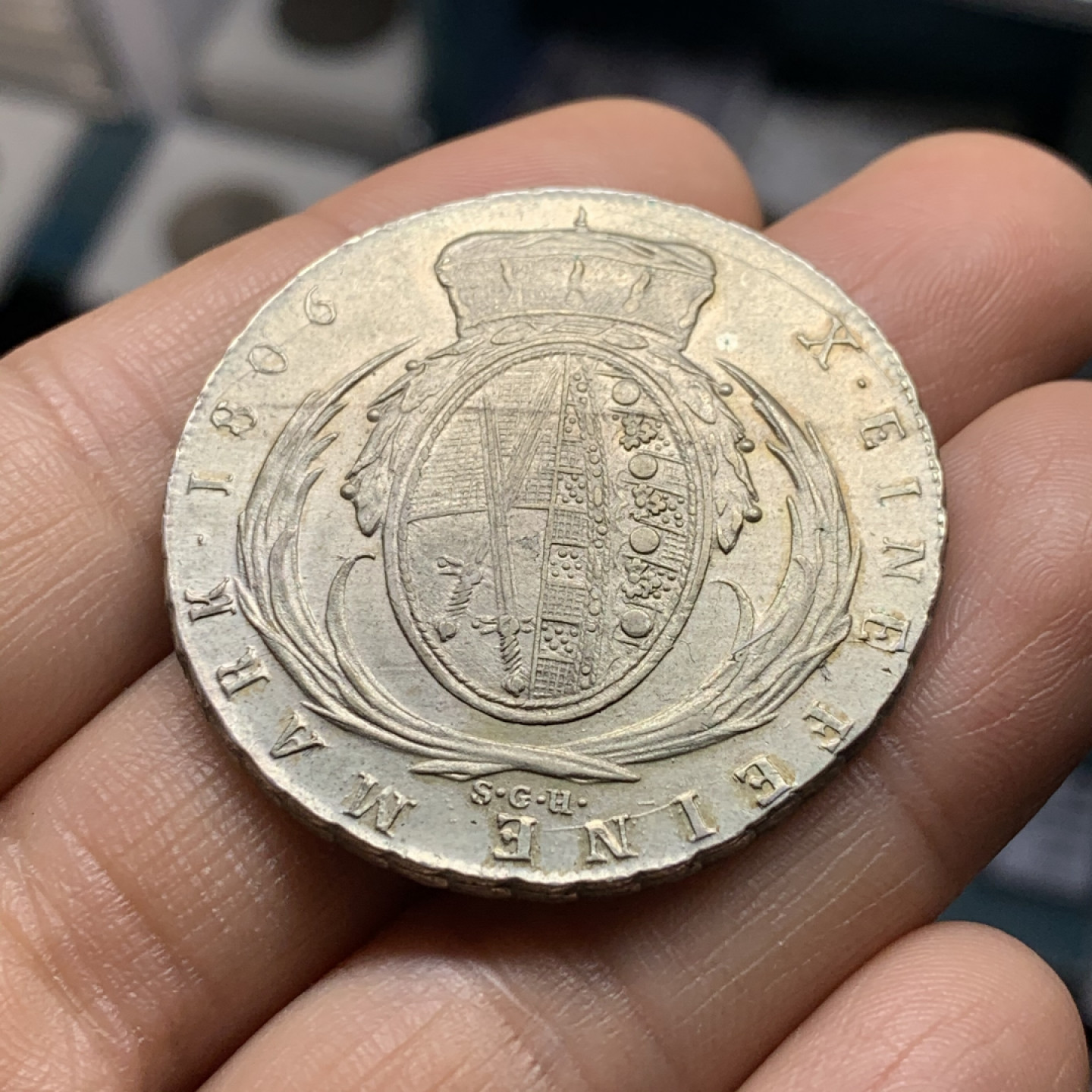 《竞宝斋》第28场-本周日，周一2场连拍（全场顺丰包邮） 德国萨克森 1806年 弗里德里希·奥古斯特三世 大泰勒银币 一流的细节和味道 MS级别