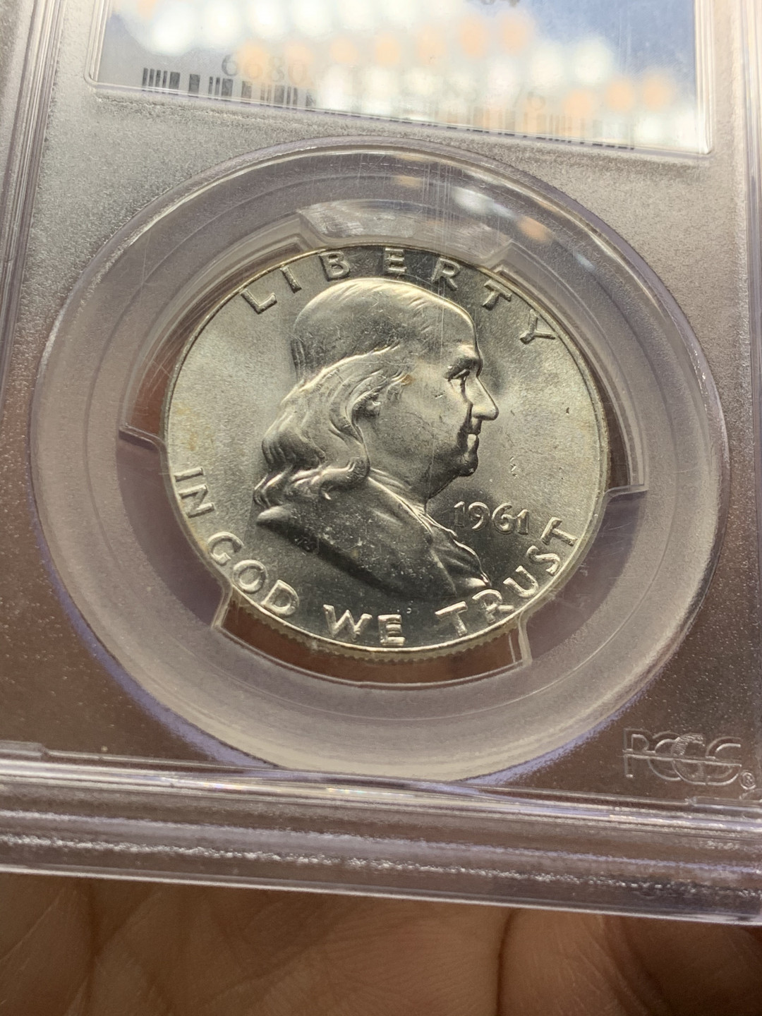 《竞宝斋》第28场-本周日，周一2场连拍（全场顺丰包邮） PCGS-MS64 美国1961年 富兰克林 半美元银币 