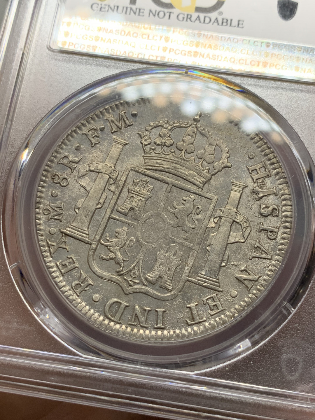 《竞宝斋》第28场-本周日，周一2场连拍（全场顺丰包邮） PCGS-AUD  1797 西属墨西哥 卡洛斯四世    8里亚尔  原味  带底光